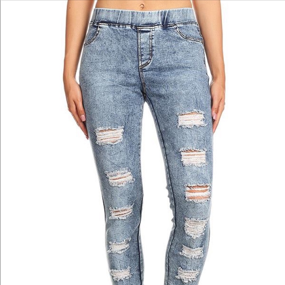 JVINI Stone Wash Distressed Jegging